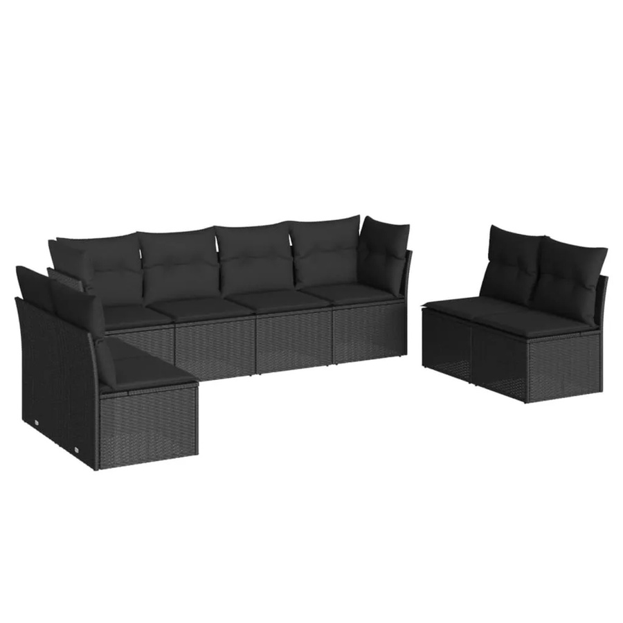 vidaXL 8-tlg. Garten-Sofagarnitur in L-Form aus schwarzem PE-Rattan mit Sitzkissen und Rückenkissen - Bild 2