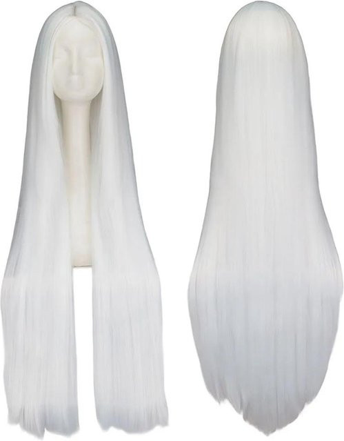 QQXCAIW Perücke, glattes Haar, synthetisch, 100 cm, weiß, Unisex - Bild 1