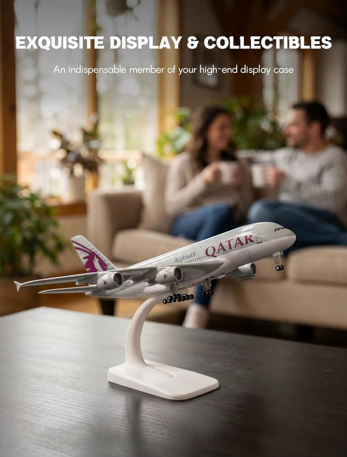 ZOCO Qatar A380 Sky Jumbo Modellflugzeug, 1:300 Maßstab, Druckguss-Metall, Set - Bild 3
