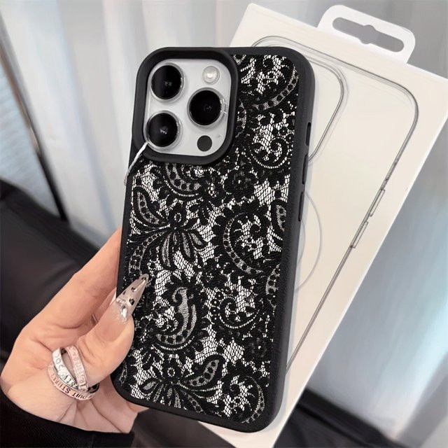Schwarze TPU Schutzhülle mit Spitzenmuster für Apple iPhone 17, 16, 15, 14, 13, 12, 11 und Air Pro Max Serien mit Anti-Drop-Schutz - Bild 1
