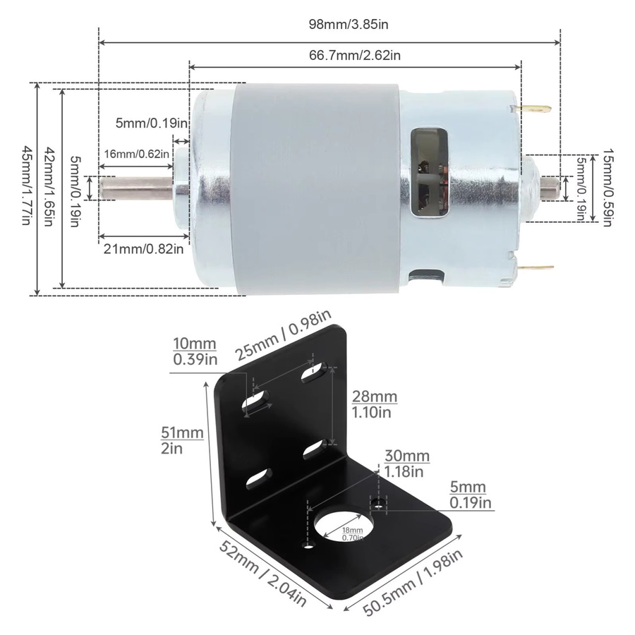 ChgImposs 775 Gleichstrommotor mit Halterung, 12 V-24 V, Silber, hohes Drehmoment und doppeltes Kugellager für Tischkreissägen oder Schleifmaschinen - Bild 2