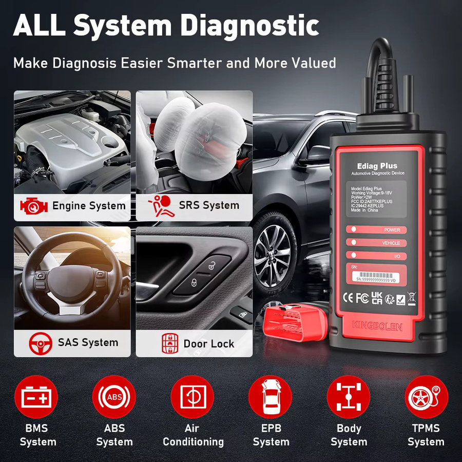 KINGBOLEN Ediag Plus Bluetooth-Scanner Schwarz: Bidirektionales OBD2-Diagnosetool für alle Systeme mit ECU-Codierung, kompatibel mit iOS und Android - Bild 3
