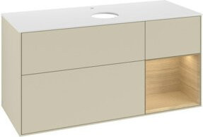 V&B Waschtischunterschrank Finion in Weiß mit Eichenholz-Regal und grauer Lackierung, Breite: 120 cm, Tiefe: 50,1 cm, Höhe: 50,1 cm - Bild 1