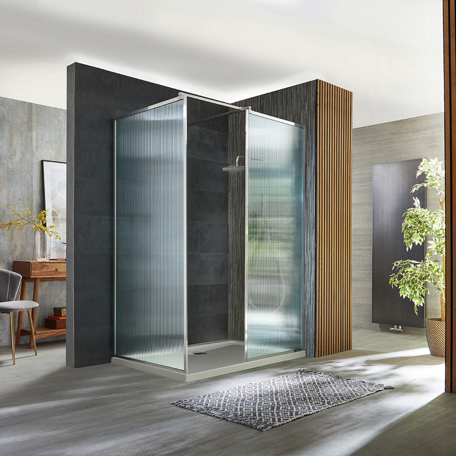 HudsonReed Walk-In Dusche Florence mit geriffeltem Glas und Duschwanne, Eckeinbau, Chrom und Weiß - Bild 1