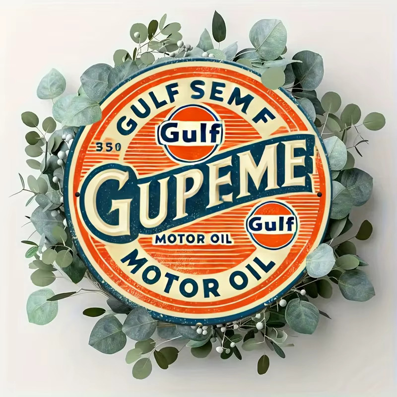 Potdemiel Gulf Oil Retro-Metallbild, kreisförmiges Aluminiumgemälde, Multicolour, Durchmesser: 19,81 cm - Bild 5