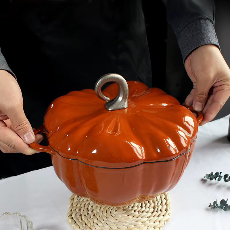 Kürbis-Dutch-Ofen aus emailliertem Gusseisen in Orange und Rot, 3,3 l - Bild 4