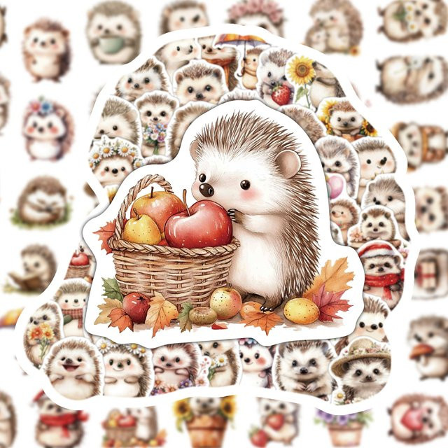 50-teiliges Set Igel-Familienaufkleber, Cartoon, multicolor, Papier - Bild 1