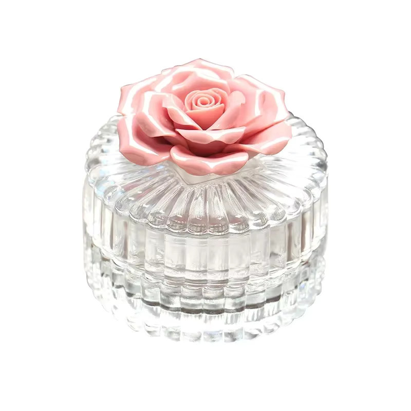 Keramische Aufbewahrungsbox mit Glasaufsatz in Pink und Transparent mit floralem Design - Bild 5