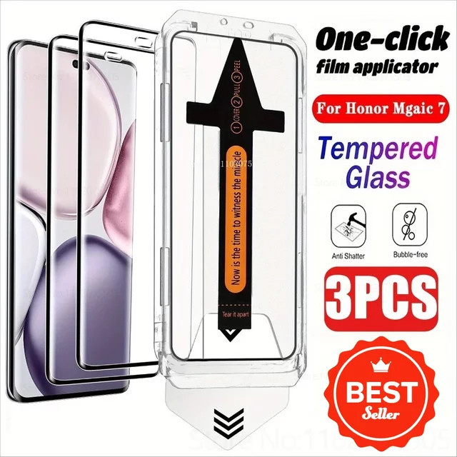 3 Stück HD Full Cover Displayschutz aus gehärtetem Glas für Honor Magic 7 6 5 Pro Lite X9c X9b 400 300 200 Pro 90 One in Transparent - Bild 1