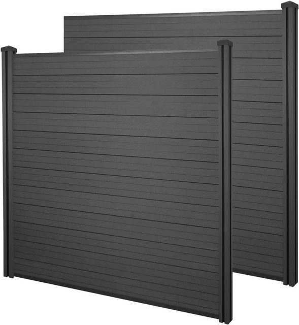 MCW WPC-Sichtschutz Savoie Windschutz Zaun mit WPC-Pfosten, 2er Set, Anthrazit, Gesamtlänge: 3,76 m - Bild 1