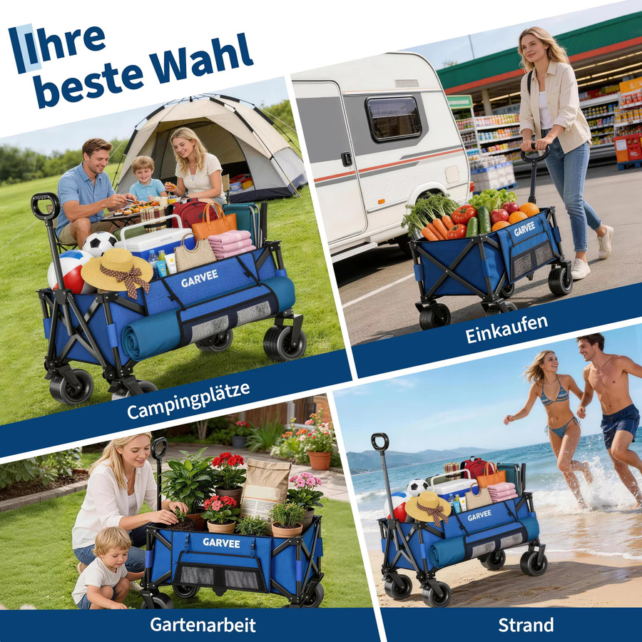 HiMISS Outdoor-Campingwagen mit 8-Zoll-Rädern und verstellbarem Griff aus 600D Oxford-Stoff, faltbarer Allterrain-Trolley für Picknick und Garten - Bild 5