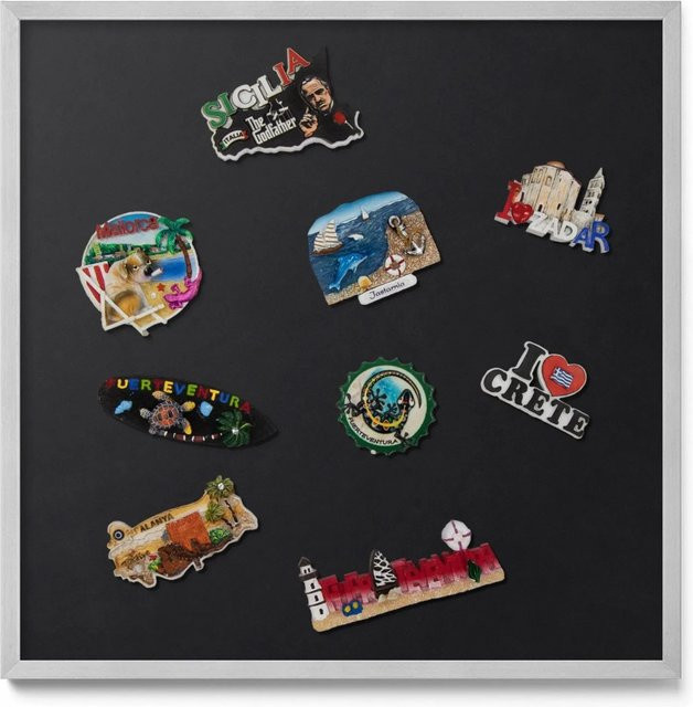 Tulup Magnettafel Schwarz mit silbernem Rahmen, Magnetboard aus Metall für Reisemagnete, B/H: 50 x 50 cm - Bild 1