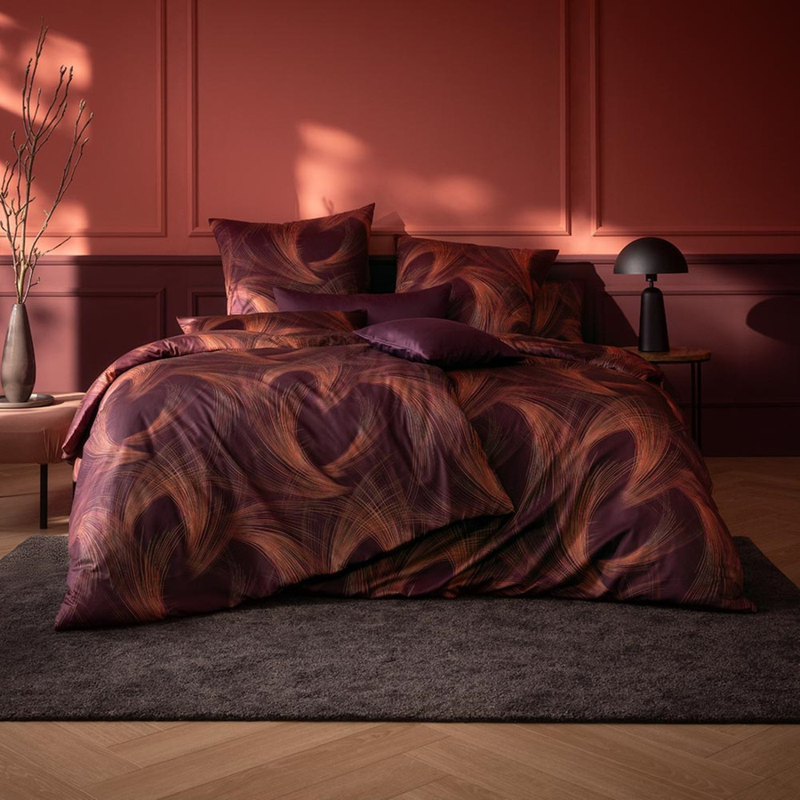 Estella Mako-Satin Bettwäsche mit grafischem Design in Weinrot, Orange und Lila, B/H: 155 x 220 cm mit Kissenbezug 40 x 80 cm - Bild 1