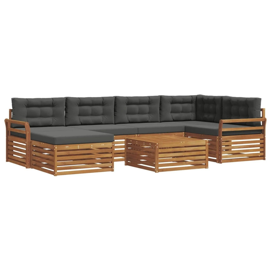vidaXL Outdoor-Sofagarnitur aus Akazienholz in L-Form, 7-teiliges Set mit Kissen in Anthrazit und Natur - Bild 2