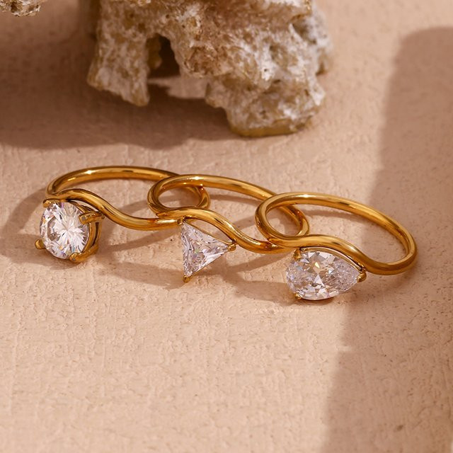 E.B.belle Ring, 18K vergoldet, Edelstahl, Zirkonia, Damen - Bild 1