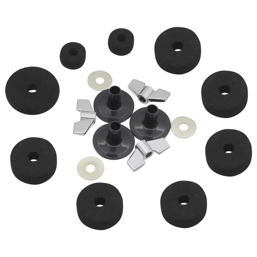 Slade 18-teiliges Set Becken-Filz-Pads und Unterlegscheiben mit Flügelmuttern in Schwarz als Ersatzset für Beckenständer, Hi-Hat und Trommel-Zubehör - Bild 3