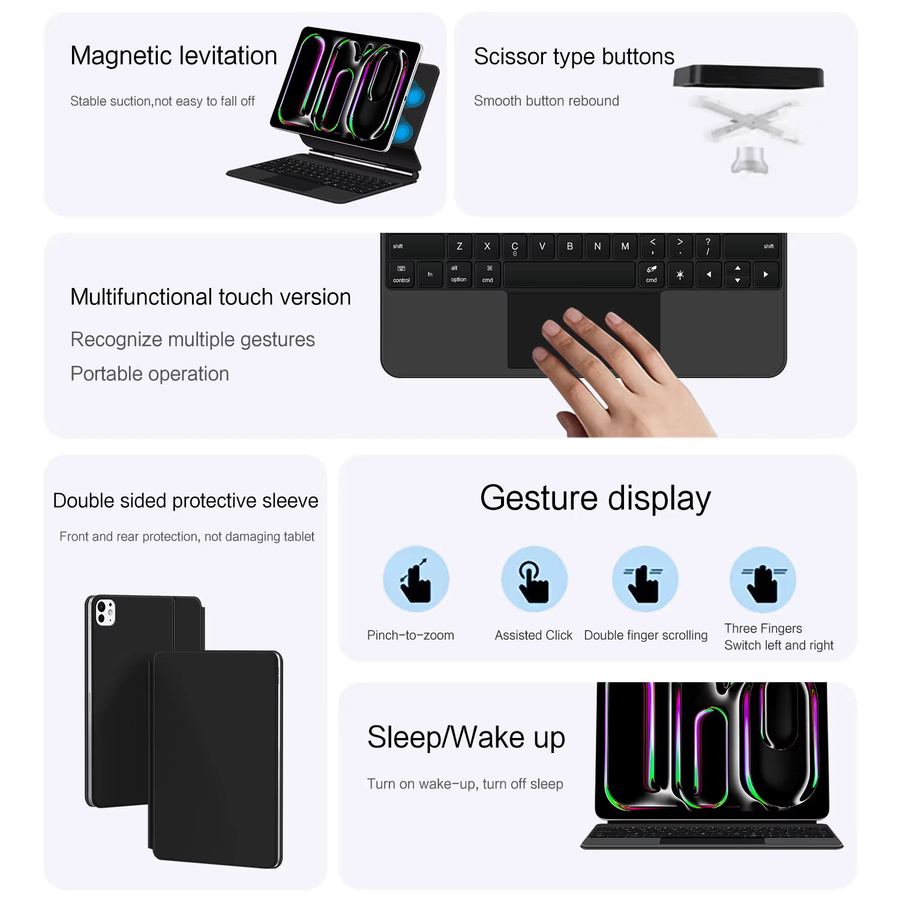 AJIUYU Magische Tastatur für iPad Pro 13 Zoll M4 M5 Smart Case mit Touchpad und Hintergrundbeleuchtung, Schwarz - Bild 5