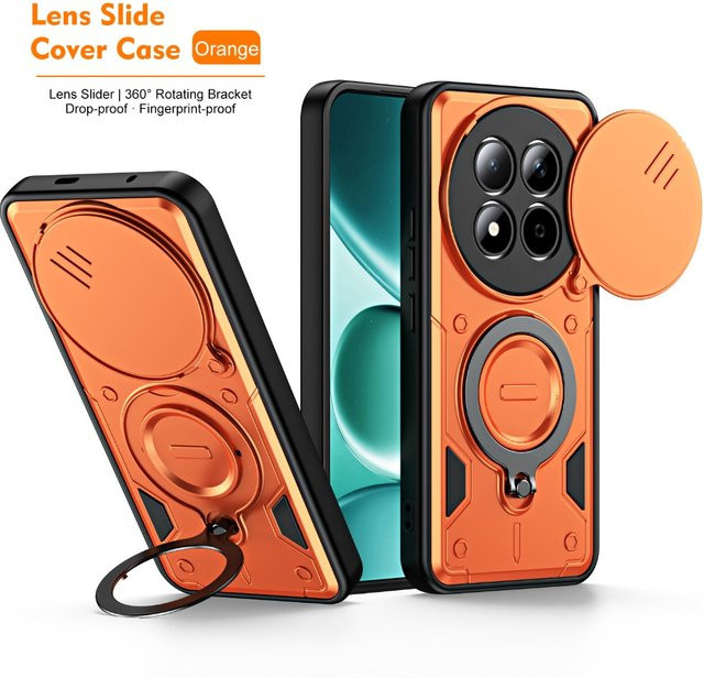 Stoßfeste Handyhülle mit Schiebe-Kameraabdeckung und 360 Grad drehbarem Ringhalter für Xiaomi Redmi Note 15 Pro+ 5G in Schwarz - Bild 1