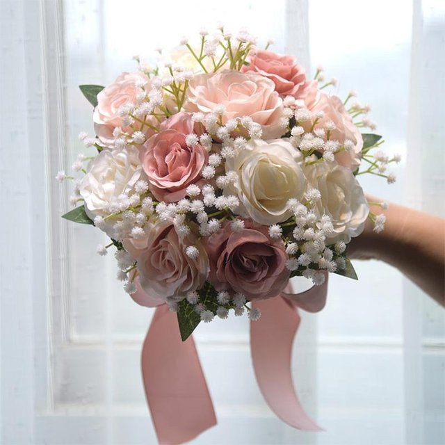 Künstlicher Hochzeitsstrauß von XYNN mit Pfingstrosen und Rosen in Himbeere Pink - Bild 1