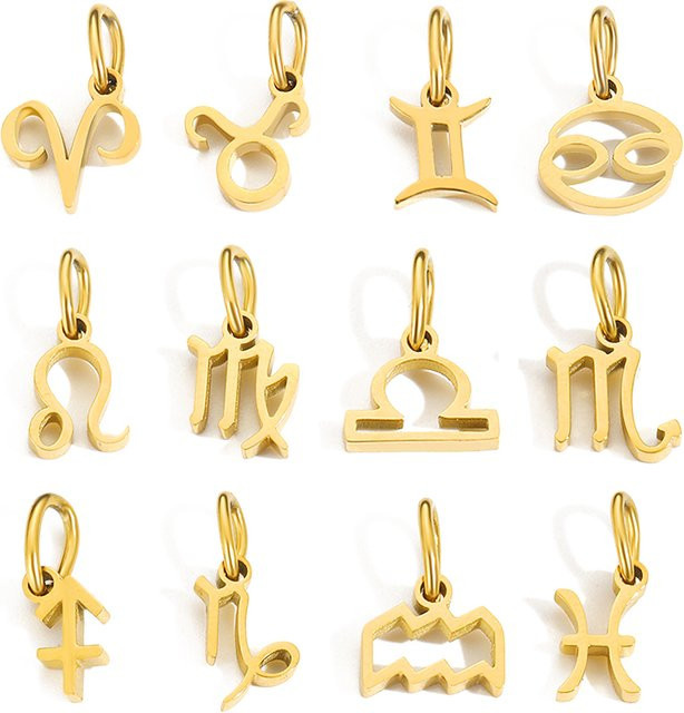Sternbild-Halskette mit 12-Sternzeichen-Anhänger, Edelstahl, Gold, Unisex - Bild 1