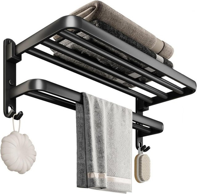 Liuzh Handtuchhalter für das Badezimmer, faltbares Wandregal zur Aufbewahrung, Schwarz, Breite: 50 cm - Bild 1