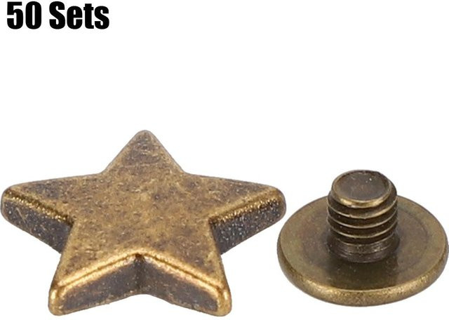 Igeteck 50 Sets Sternform Niet Flachschraube aus Zinklegierung in Bronze und Gold, Durchmesser: 12 mm - Bild 1