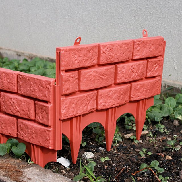 OutsideWorld Kombinationszaun Imitation Steinmauer in Grün und Grau aus Kunststoff als Erdabschlusszaun Type 3 für den Außenbereich - Bild 1