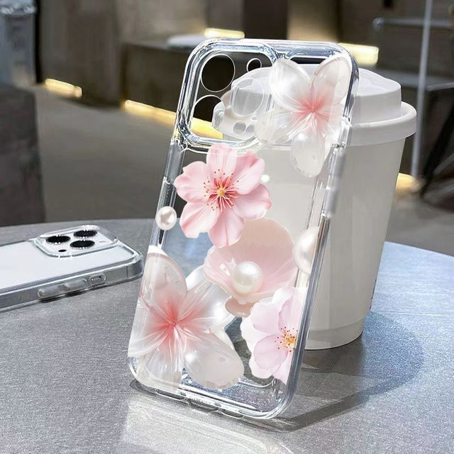 Transparente Handyhülle mit Pfirsichblüten-Perlen-Design für Xiaomi 15T 14T Pro 12T 14 13T Pro 11 Lite 4G 5G sowie Poco X7 F7 F6 X6 X5 F5 Pro - Bild 1