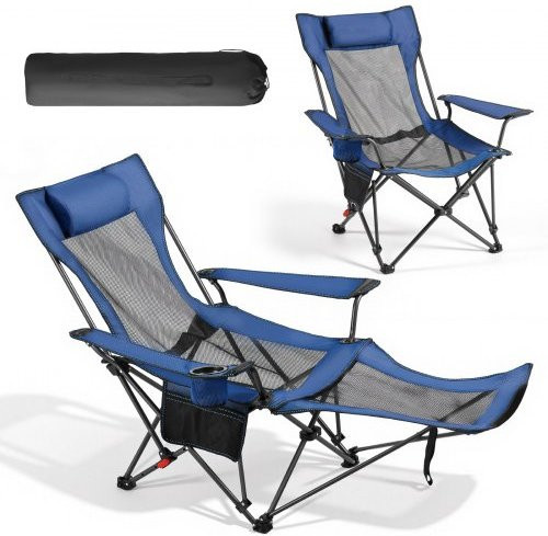 VEVOR Camping Liegestuhl mit 4 verstellbaren Positionen, faltbarer Lounger für Erwachsene aus Mesh und Oxford-Gewebe mit Kopfstütze und Fußstütze, Blau - Bild 1