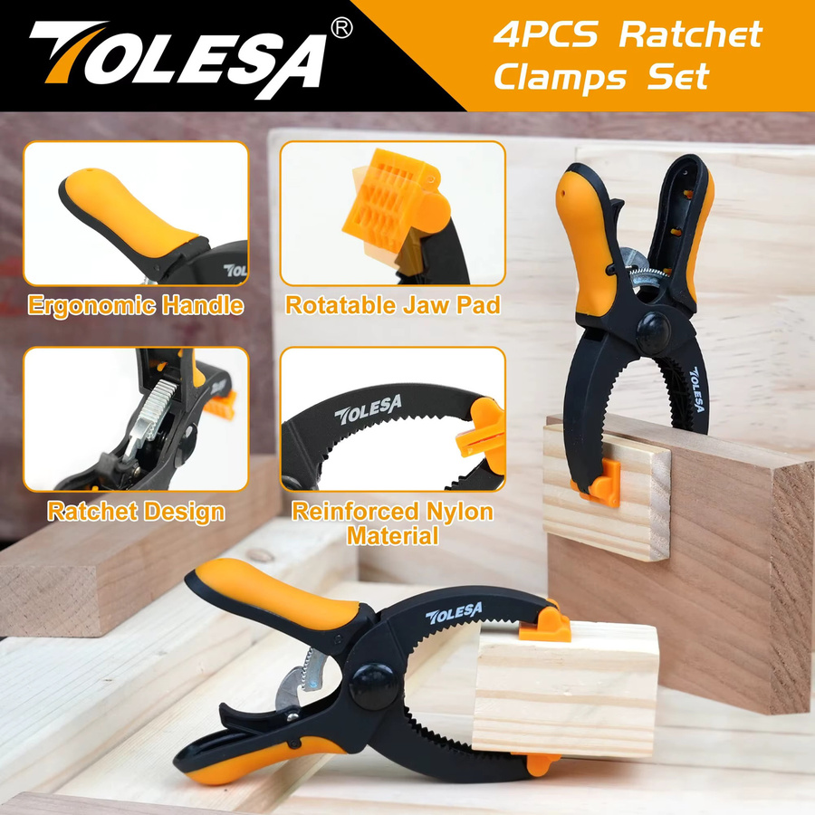 TOLESA 4-teiliges Handklemmen-Set mit Ratschen und Auslöserklemmen, 5 Zoll Backenöffnung, für Klebe- und Sicherungsarbeiten - Bild 4