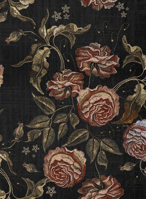 Coordonne Panorama Tapete Embroidery Flora in Schwarz und Rosa - Bild 1