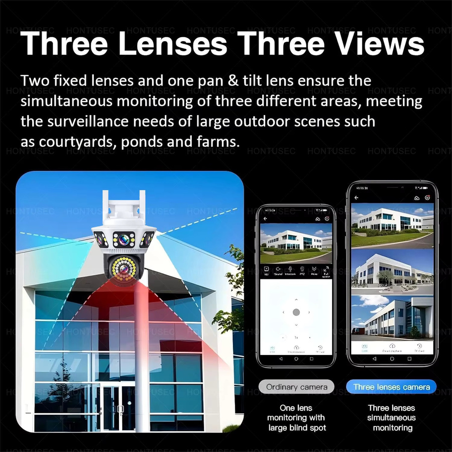 YOOSEE 6K 12MP Outdoor Sicherheitssystem mit 3 Objektiven und 3 Bildschirmen, Wifi PTZ Kamera, Wasserdicht, Zwei-Wege-Audio und Farb-Nachtsicht, Weiß - Bild 3