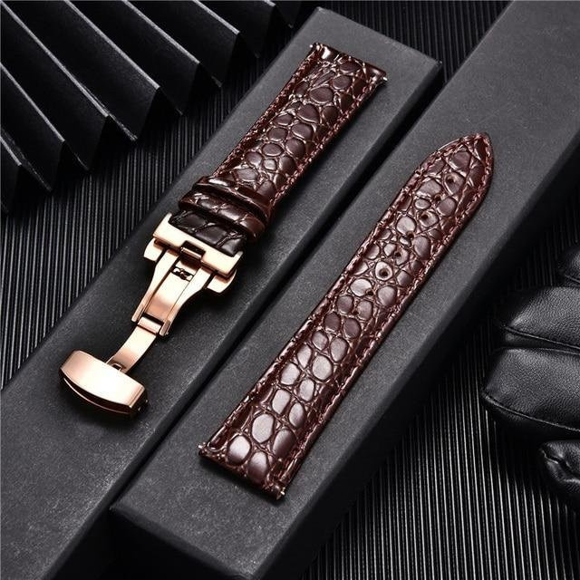Uhrenarmband Leder, Krokodilmuster, Schwarz, Herren, 24 mm - Bild 1