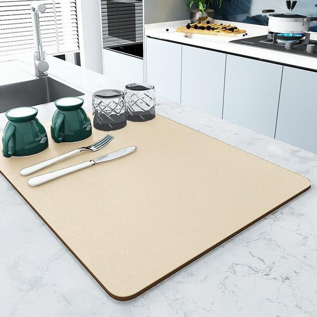 Luxuriöse Kieselgur-Abtropfmatte für die Küche in Beige, feuchtigkeitsableitend und hitzebeständig, B/T: 60 x 40 cm - Bild 1