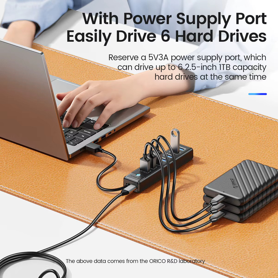 ORICO USB 3.0 Hub mit 7 Ports als USB-C Splitter für Laptop und Computer, Schwarz - Bild 4