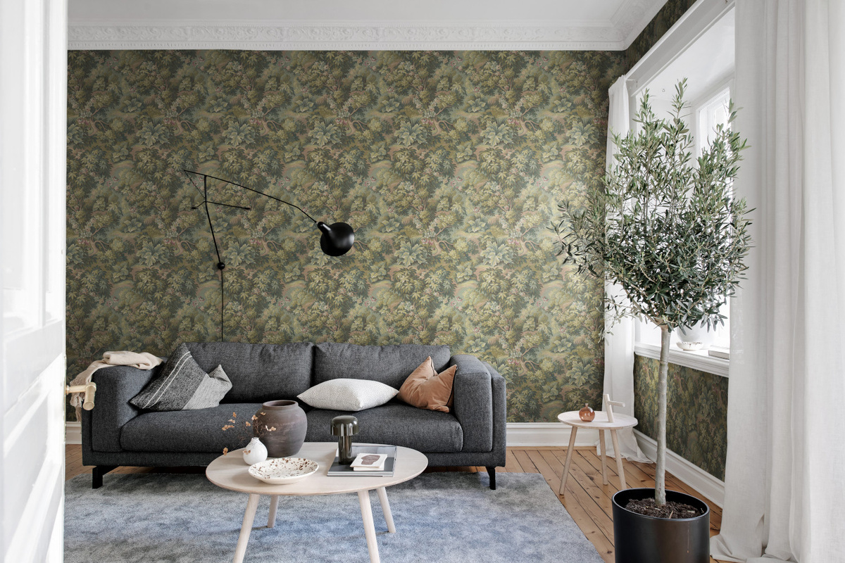 Rebel Walls Tapete Blooming Park in Green mit floralem Vintage-Design und botanischem Mural-Motiv aus Vlies - Bild 1