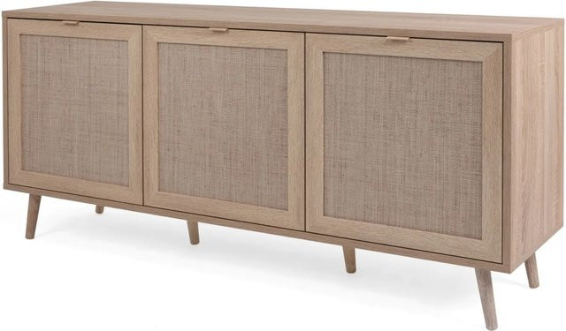 Furn.Design Sideboard Niran in Eiche Sonoma mit Bast-Dekor, 3-türig, Skandinavisch, B: 150 cm, H: 71 cm, T: 40 cm - Bild 1