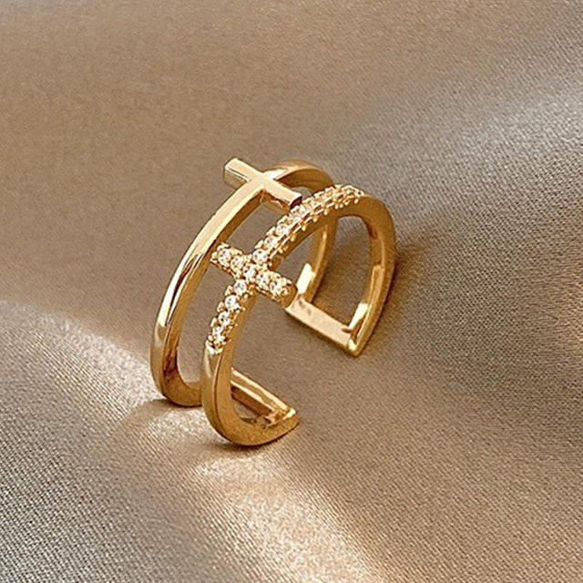 Ring Damen, Gold, Perle, Zirkon, Herz, Kreuz, braun - Bild 1