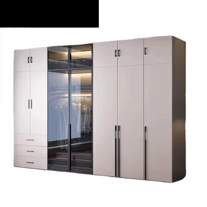 fgFactory Maßgefertigter Kleiderschrank für das Schlafzimmer mit Glastüren, modernem Design und integrierter Beleuchtung in Weiß Matt - Bild 2
