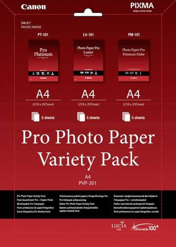 Canon Pro Photo Paper Variety Pack PVP-201 Fotopapier DIN A4, 15 Blatt, Hochglänzend, Seidenglänzend und Matt, 210 g/m² - Bild 1