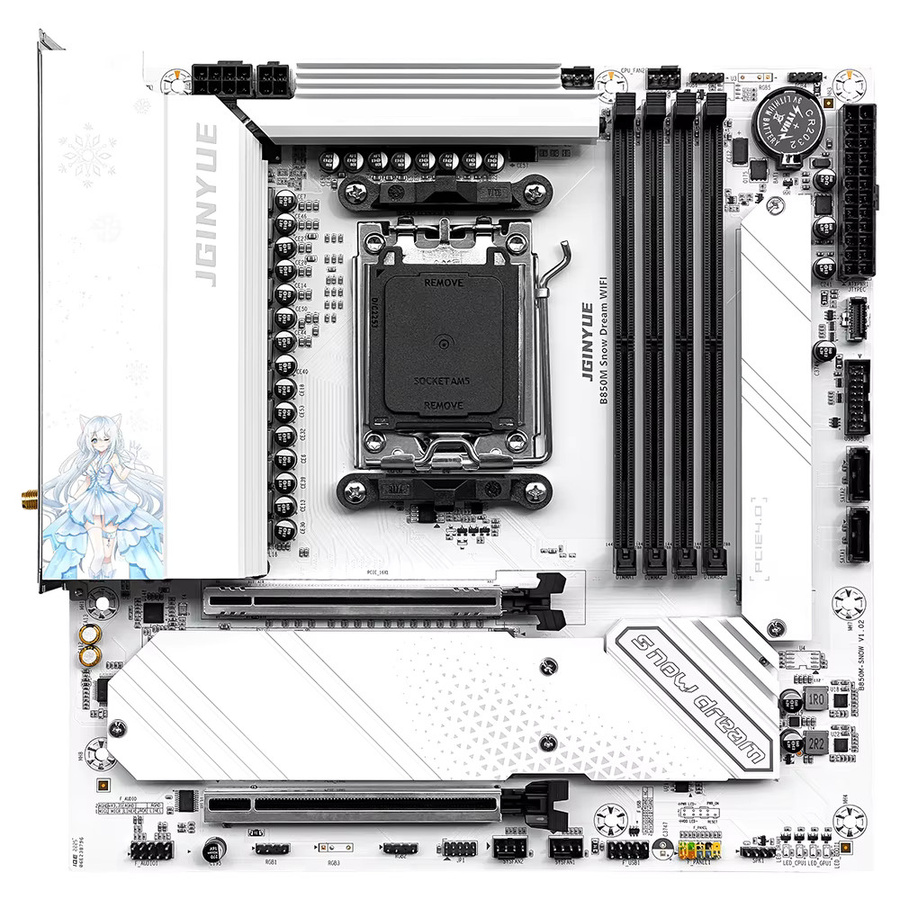 JGINYUE B850M Snow Dream WIFI Motherboard Sockel AM5 in Weiß mit DDR5-Unterstützung für Ryzen 9000/8000/7000 Serie - Bild 5