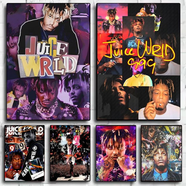 J-Juice Wrld Singer Poster Aufkleber, wasserfeste Wandkunst im abstrakten Portrait-Stil, Mehrfarbig und Schwarz - Bild 1