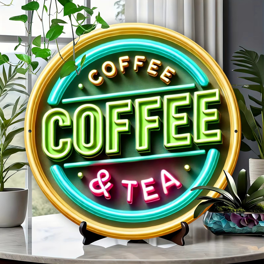 Potdemiel Vintage-Metallschild Coffee & Tea, runde Aluminium-Wanddekoration in Multicolour, Durchmesser: 20,32 cm - Bild 6