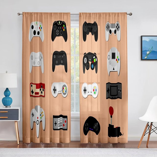 Durchsichtiger Voile-Vorhang mit Videospiel-Controller-Motiv für Kinder, Tüllvorhang in Multicolour, Breite: 100 cm, Höhe: 130 cm - Bild 1
