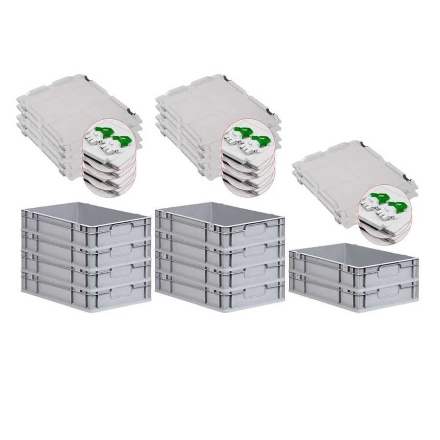 PROREGAL Spar Set 10x Eurobox Nextgen Economy mit Scharnierdeckel und grünen Schiebeschnappverschlüssen, Grau/Grün, H x B x T: 12 x 40 x 60 cm - Bild 2