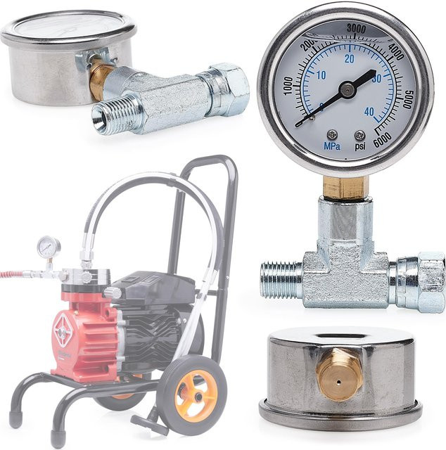 Lineares Manometer mit T-Stück für Farbspritzgerät Nr. 16 in Silber - Bild 1