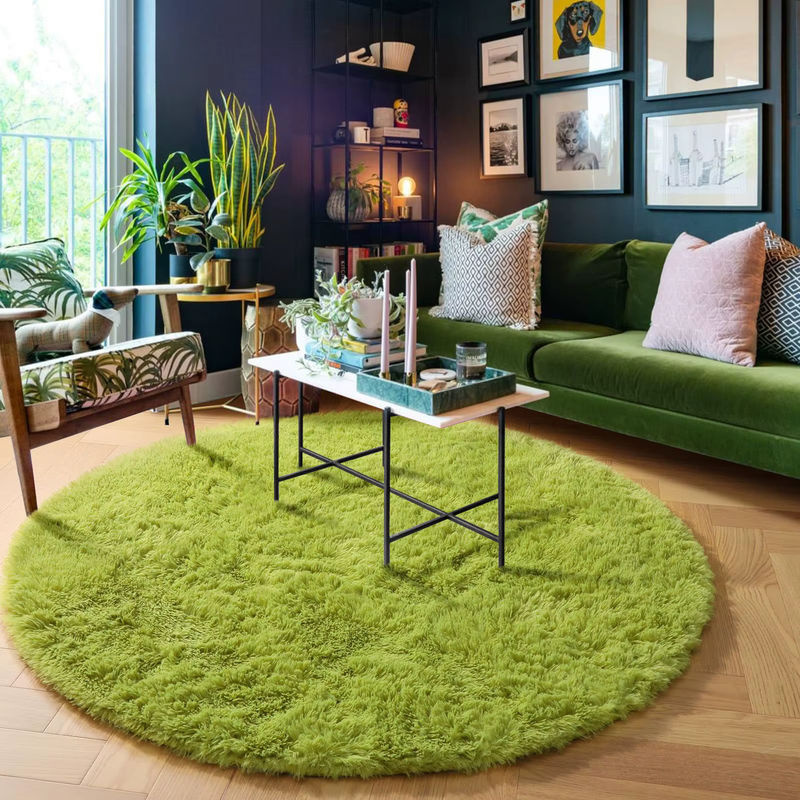Vikama Runder Shag-Teppich in Grass Green für Wohnzimmer, Schlafzimmer und Kinderzimmer, Durchmesser: 60 cm - Bild 3