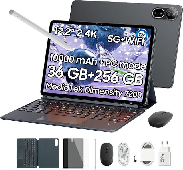 Blackview MEGA 12 5G Tablet mit 12,2 Zoll 120Hz Display, 12GB RAM, 256GB ROM, Android 16, Set mit Tastatur, Grau - Bild 1