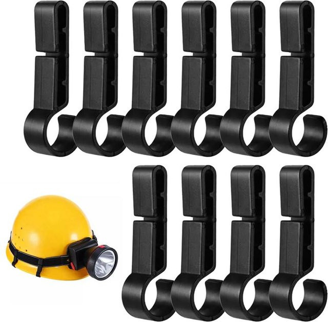 10 Stück Kunststoff Helmclips in Schwarz zur Befestigung von Kopflichten und Stirnlampen an Schutzhelmen oder Sicherheitskappen - Bild 1