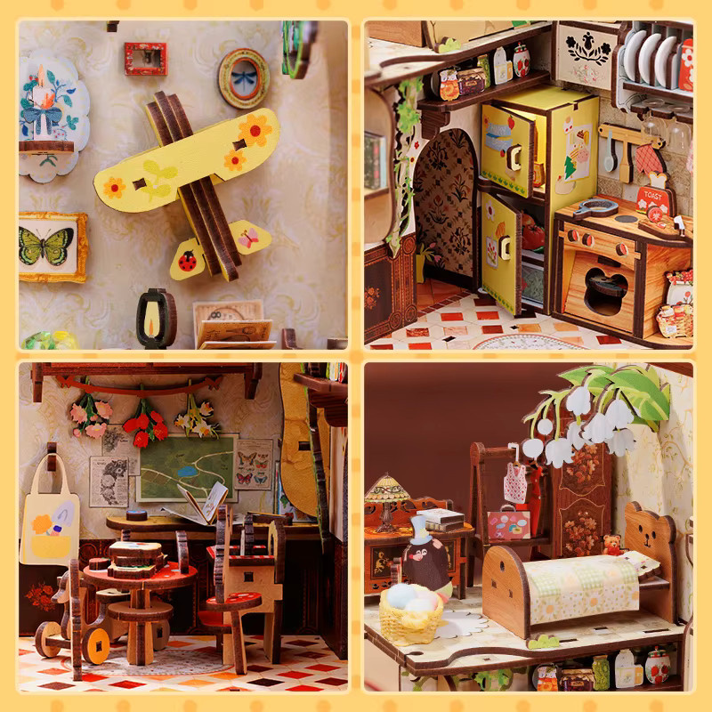 CUTEBEE Book Nook Kit, DIY Puppenhaus, Maulwurfswohnung, mit Touch-Licht - Bild 4